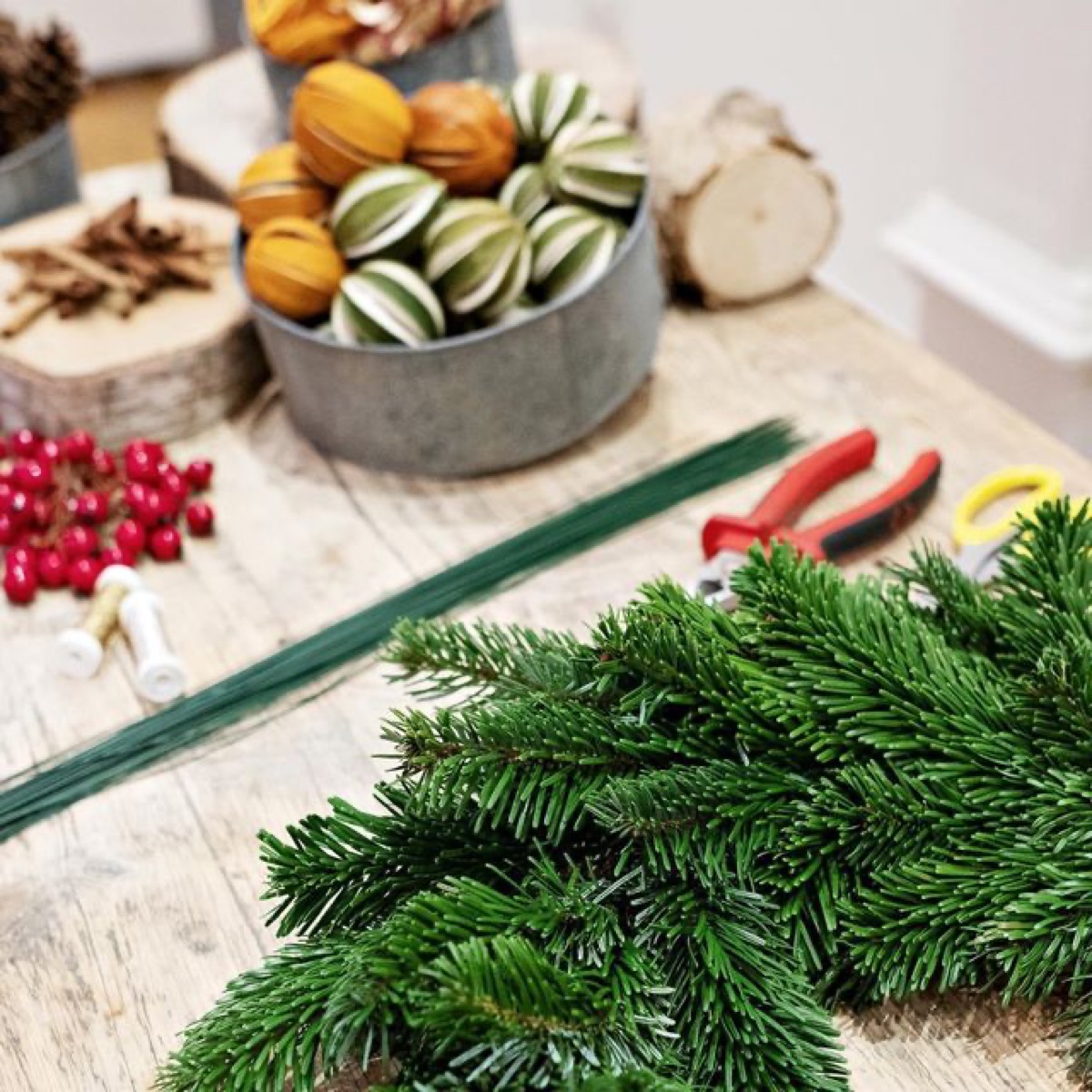 Christmas wreath workshop arrangement
