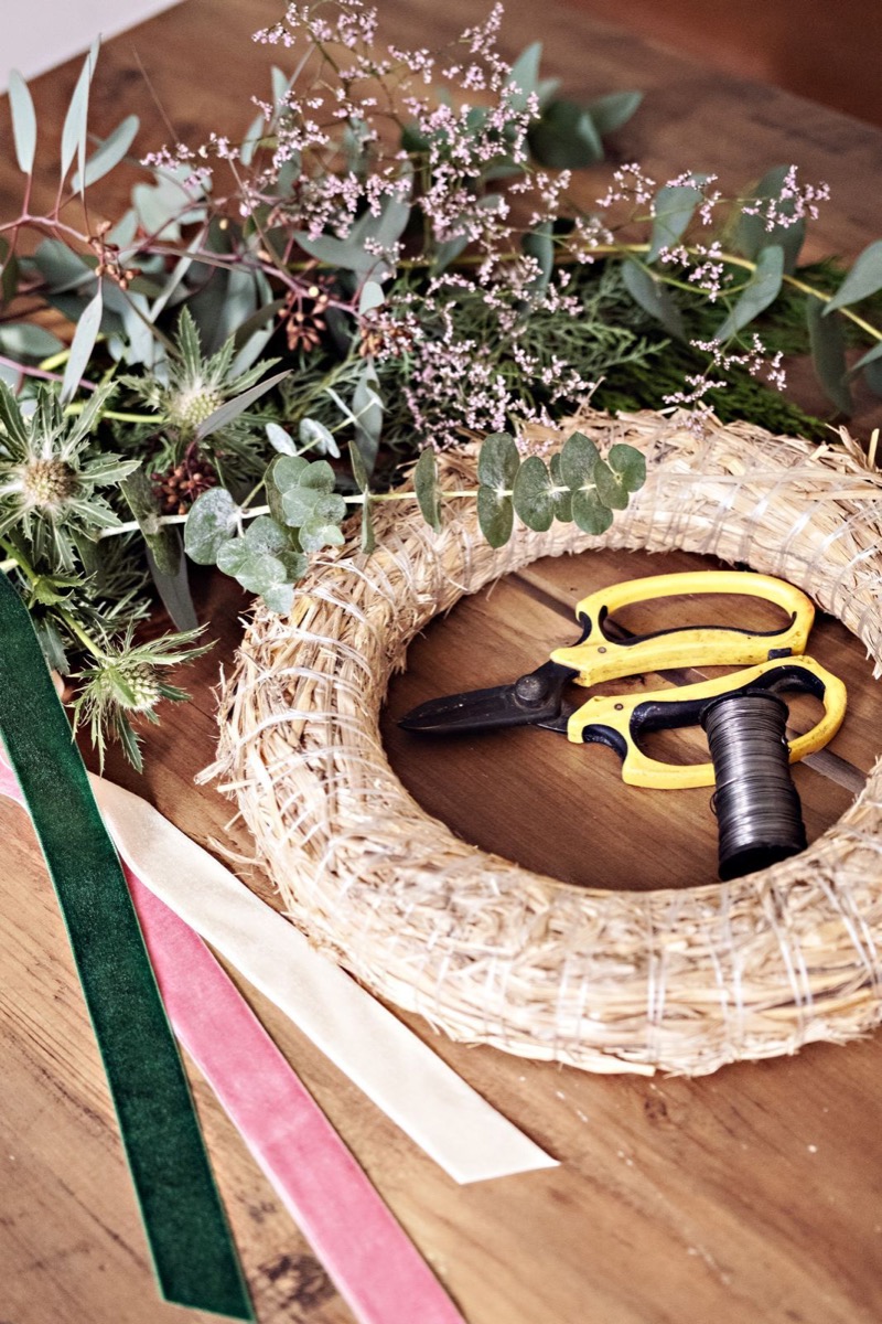 Workshop flowers and materials ready for a floristry session